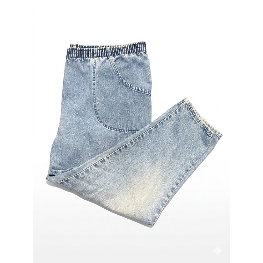 Just For Women Vintage Elastic Waist Tapered Denim Jeans Light Wash 18WP USA